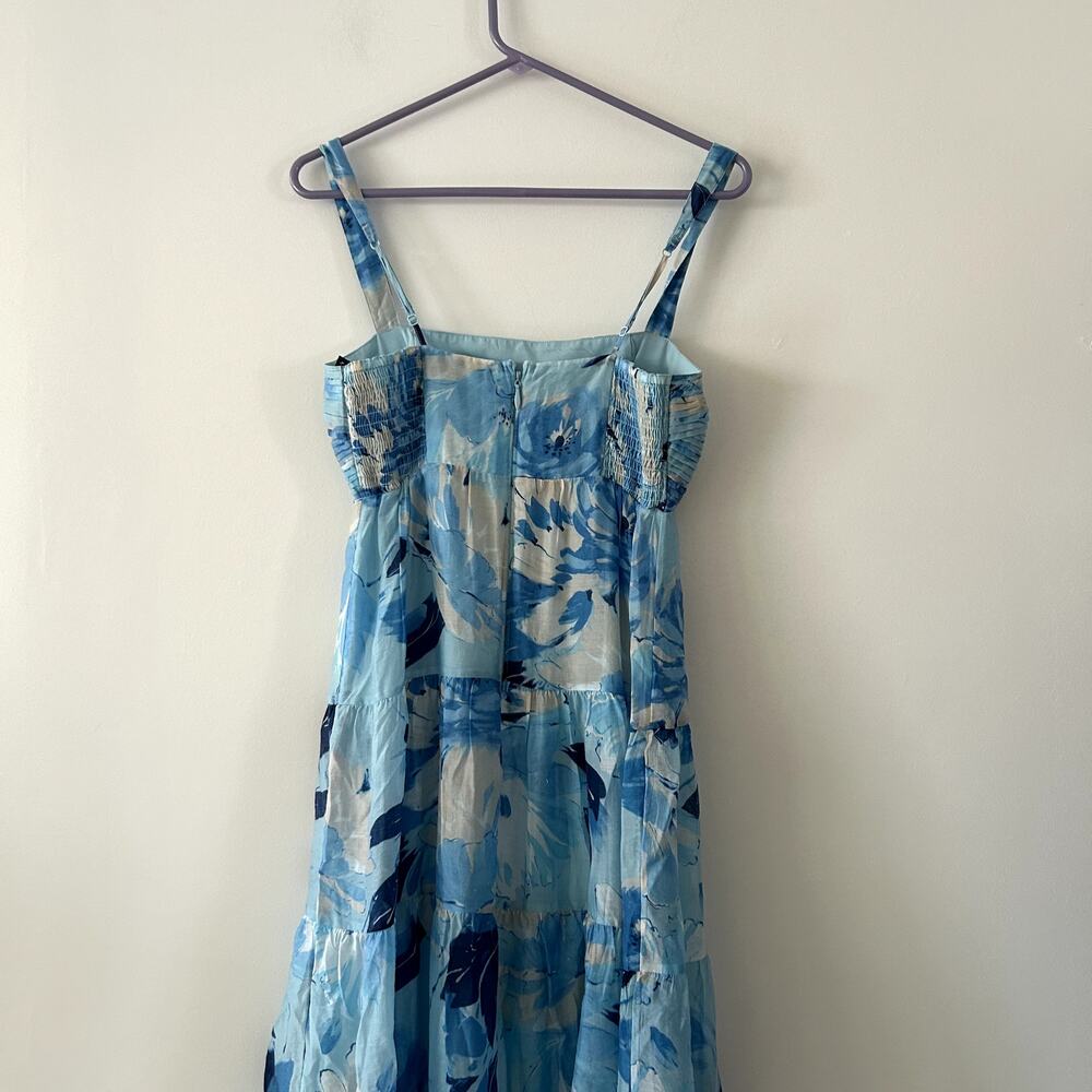 Abercrombie & Fitch Blue Print Ruched Tiered Babydoll Maxi Dress Size S NWT - Picture 5 of 9